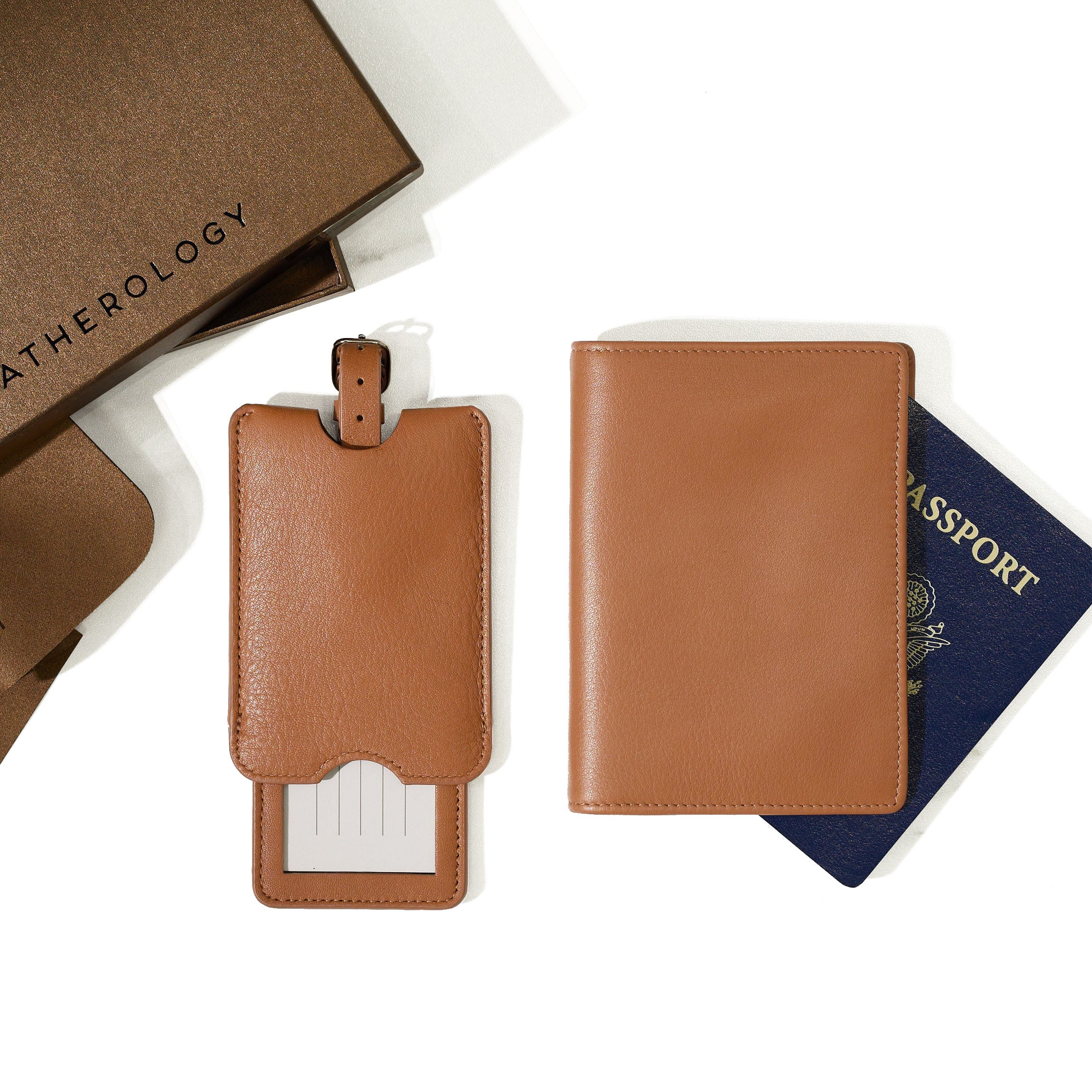 Premium Leather Passport Holder & Luggage Tag Set - Cognac Brown Travel Accessories for Men & Women | Perfect for International Flights, Business Trips & Vacation
