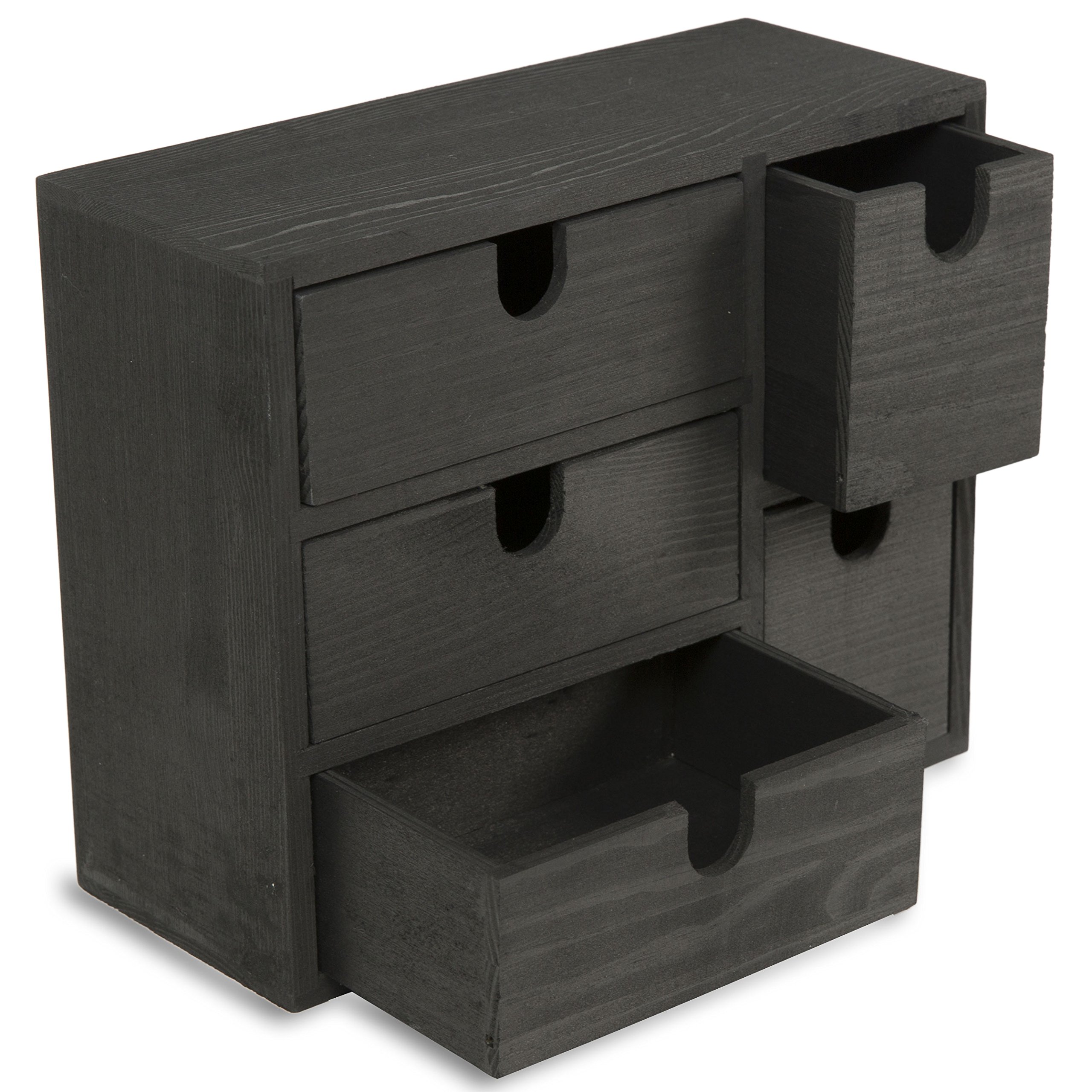 Brightmaison BGT Capri Wooden Desk Organizer - Office Supplies Storage, Sewing Kit Box & Jewelry Holder - Decorative Small Wooden Box for DIY Projects (Black) - Perfect for Home Office, Craft Room & Vanity Organization
