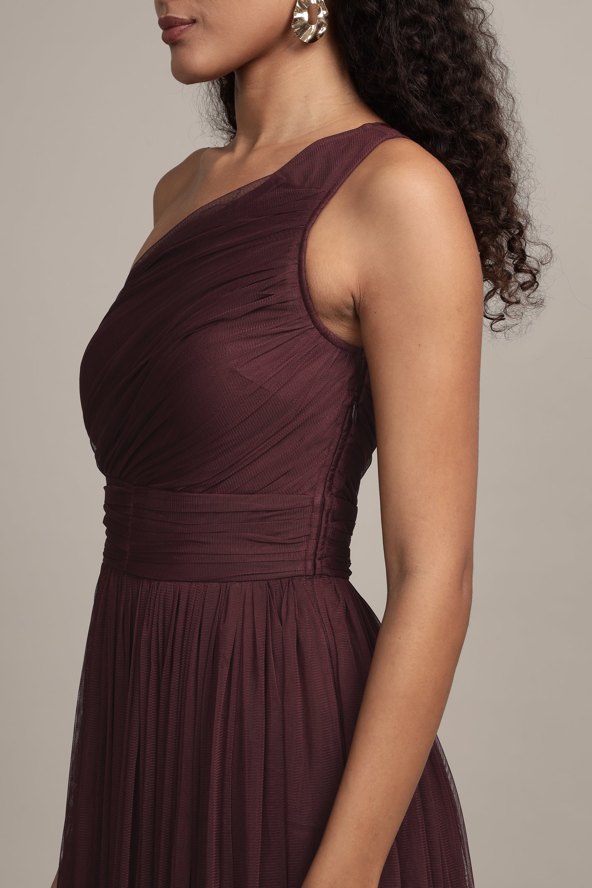 Elegant One Shoulder Maxi Dress in Plum - Perfect for Evening Parties, Weddings & Special Occasions