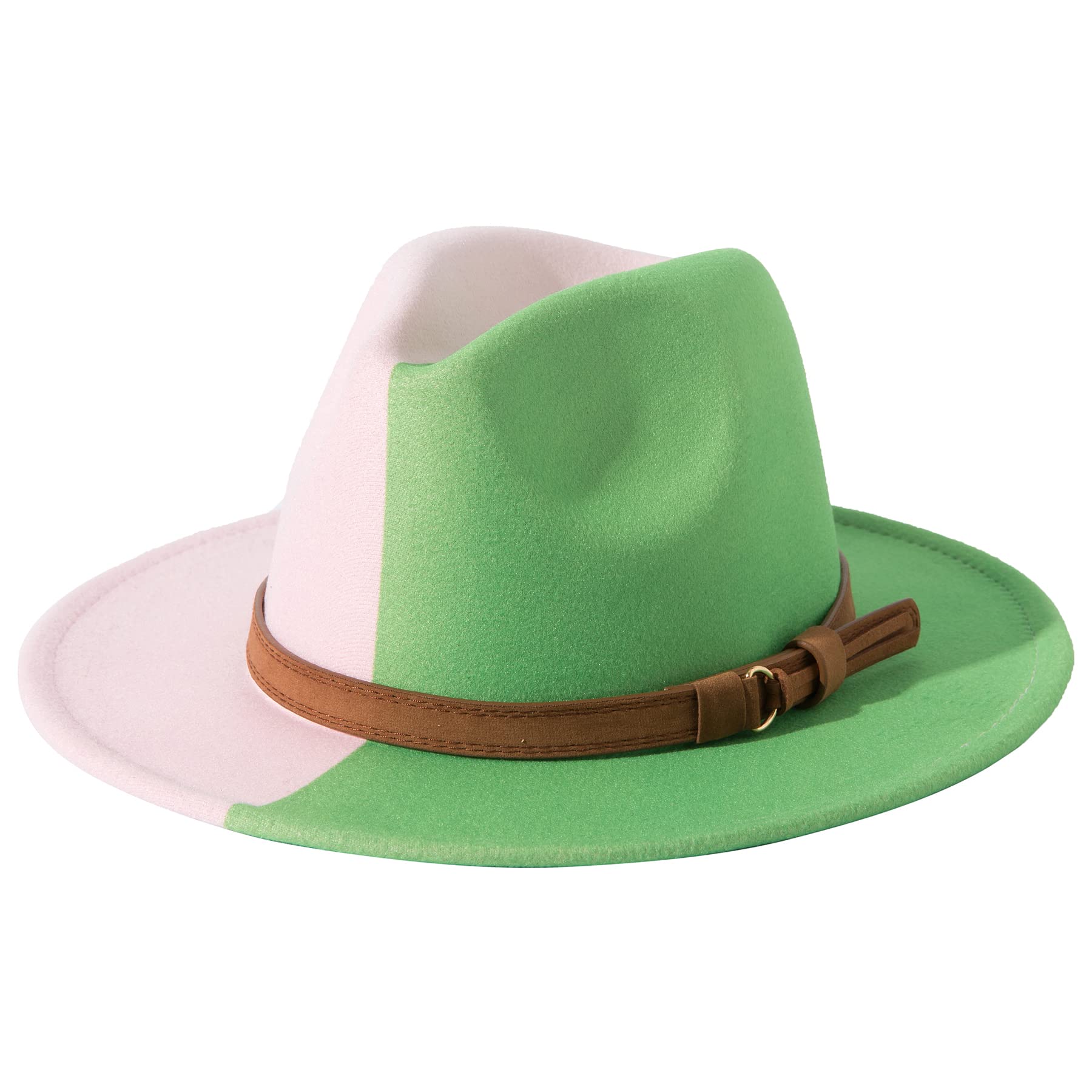 Stylish Unisex Two-Tone Wide Brim Fedora Hat - Classic Felt Panama Hat with Decorative Belt Buckle for Men & Women - Perfect for Beach, Outdoor Events & Fashion Accessories