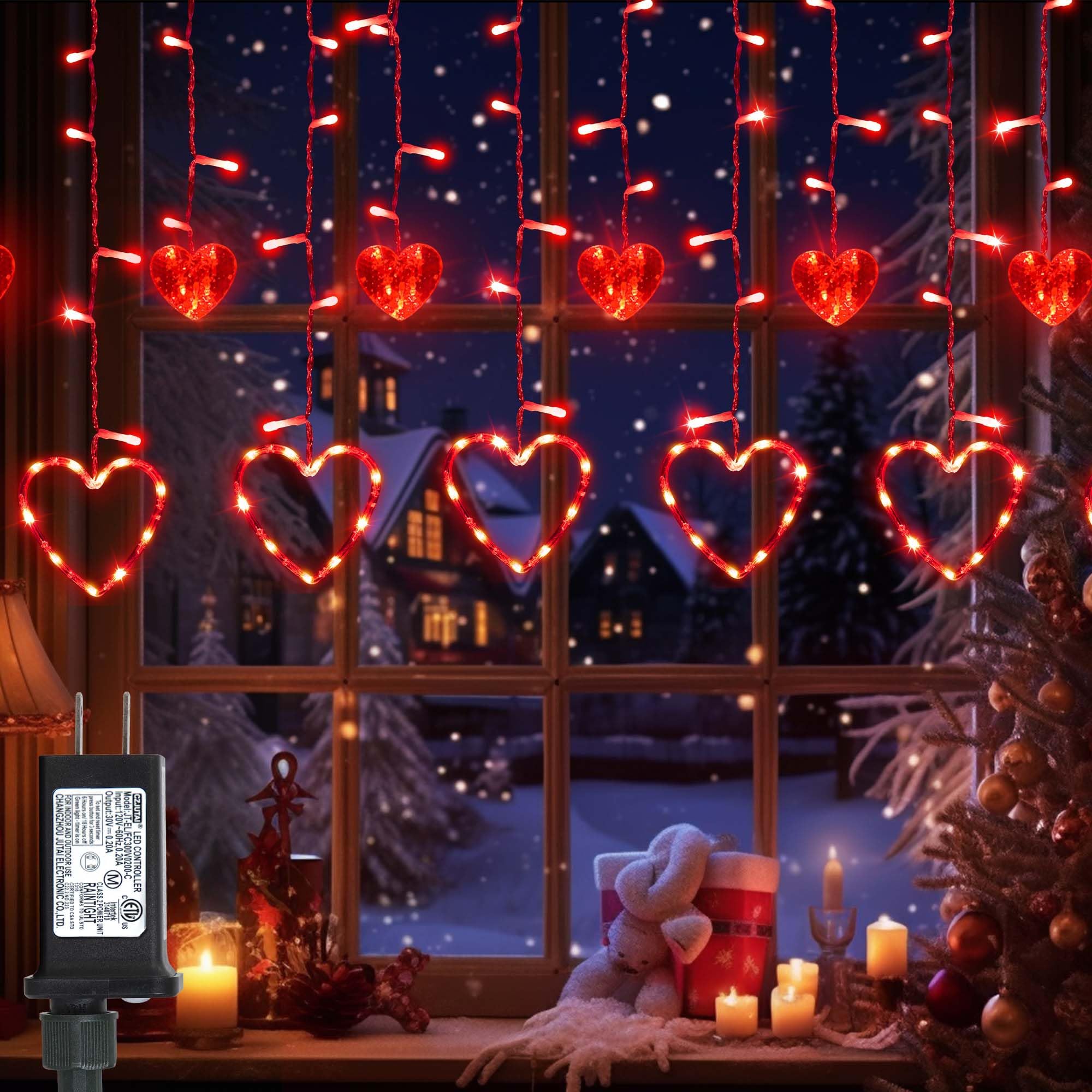 138 LED Heart String Lights with 12 Hearts - 8 Lighting Modes, Waterproof Plug-in Valentine's Day Lights for Indoor/Outdoor Decor | Perfect for Weddings, Parties, Romantic Home & Garden Decoration