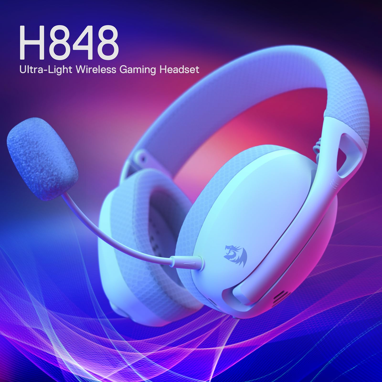 Redragon H848 BT Wireless Gaming Headset - Lightweight Over-Ear Headphones with 7.1 Surround Sound, 40MM Drivers & Detachable Mic - Compatible with PC, PS5/4/3, Nintendo Switch, Mobile - Perfect for Gaming, Streaming & Online Meetings