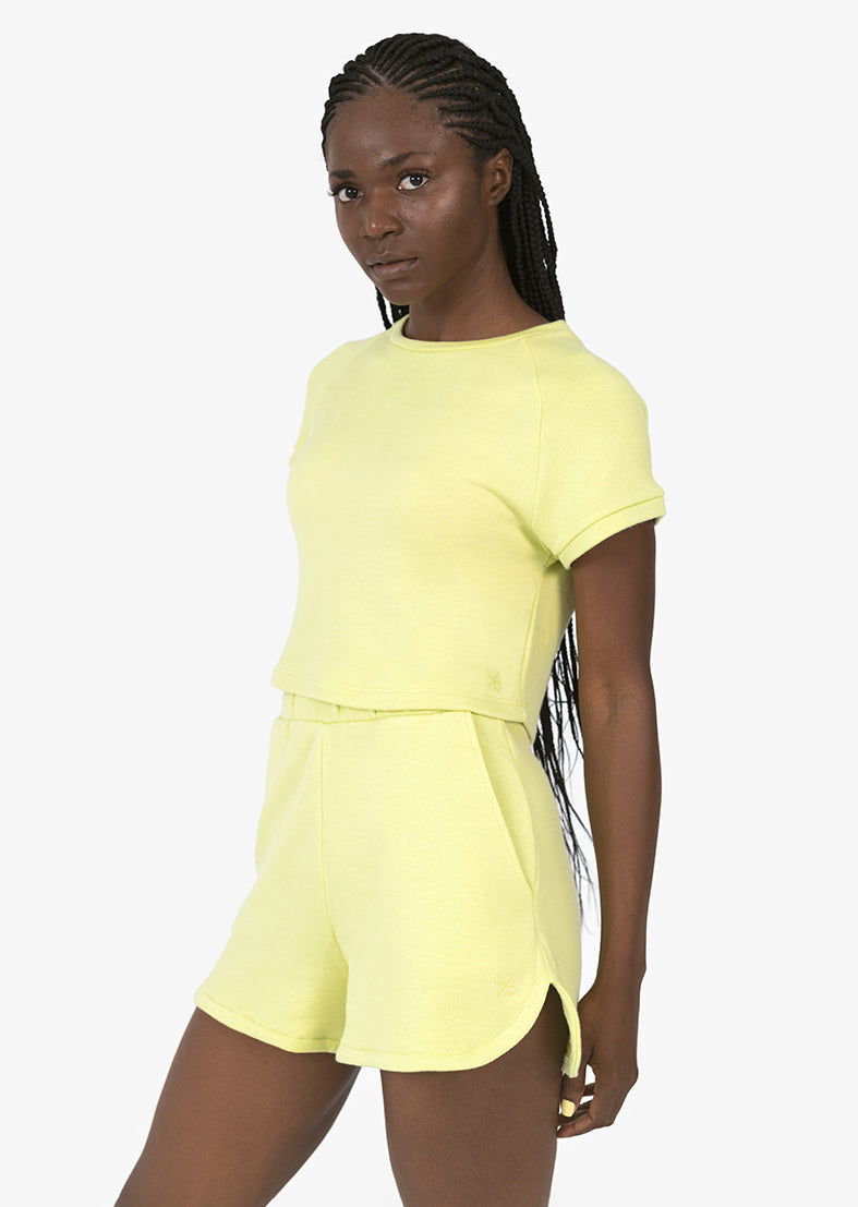 Club LC Cropped Sweat Tee - Women's Casual Short Sleeve T-Shirt in Citrus Color | Perfect for Gym, Yoga, and Everyday Wear