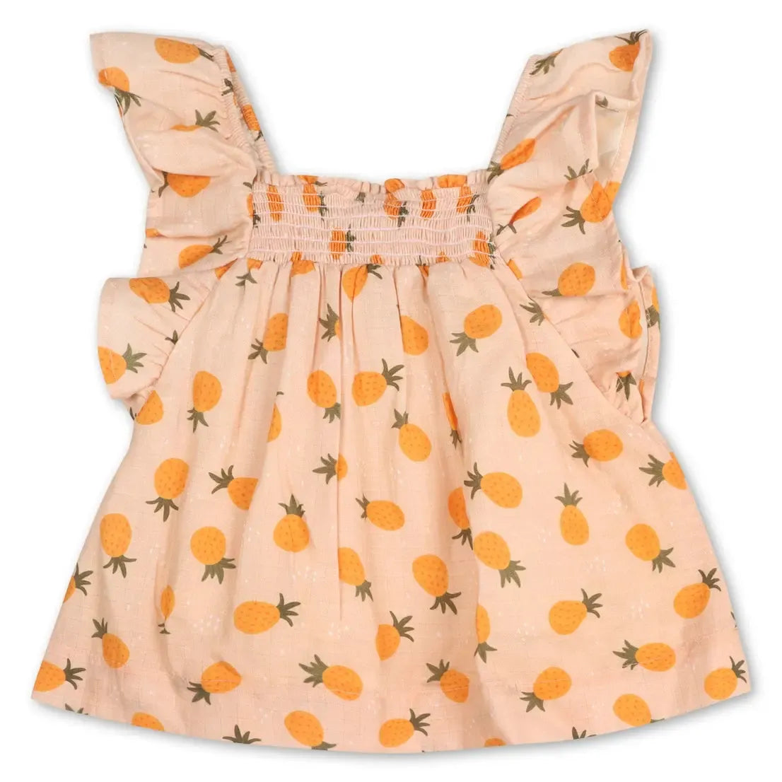 Viverano Organic Ruffle Sleeve Dress with Bloomer - Pineapple Print Floral Summer Dress for Women & Girls | Perfect for Beach Vacations, Garden Parties & Casual Outings