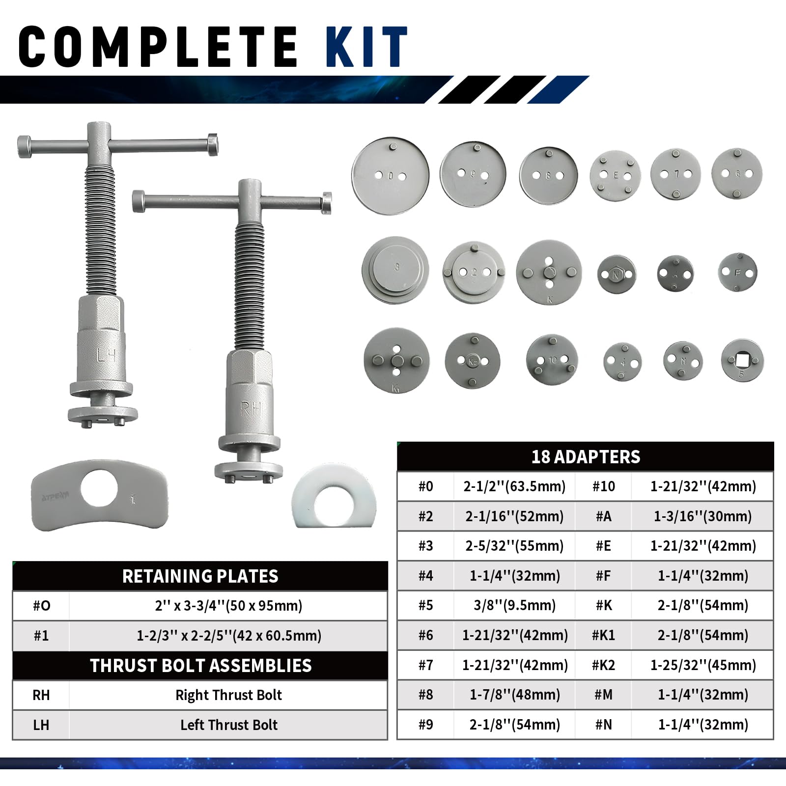 ATPEAM 24-Piece Heavy Duty Brake Caliper Compression Tool Kit - Professional Caliper Piston Compressor & Brake Adjusting Tool for Car, Truck & Motorcycle Maintenance & Repair