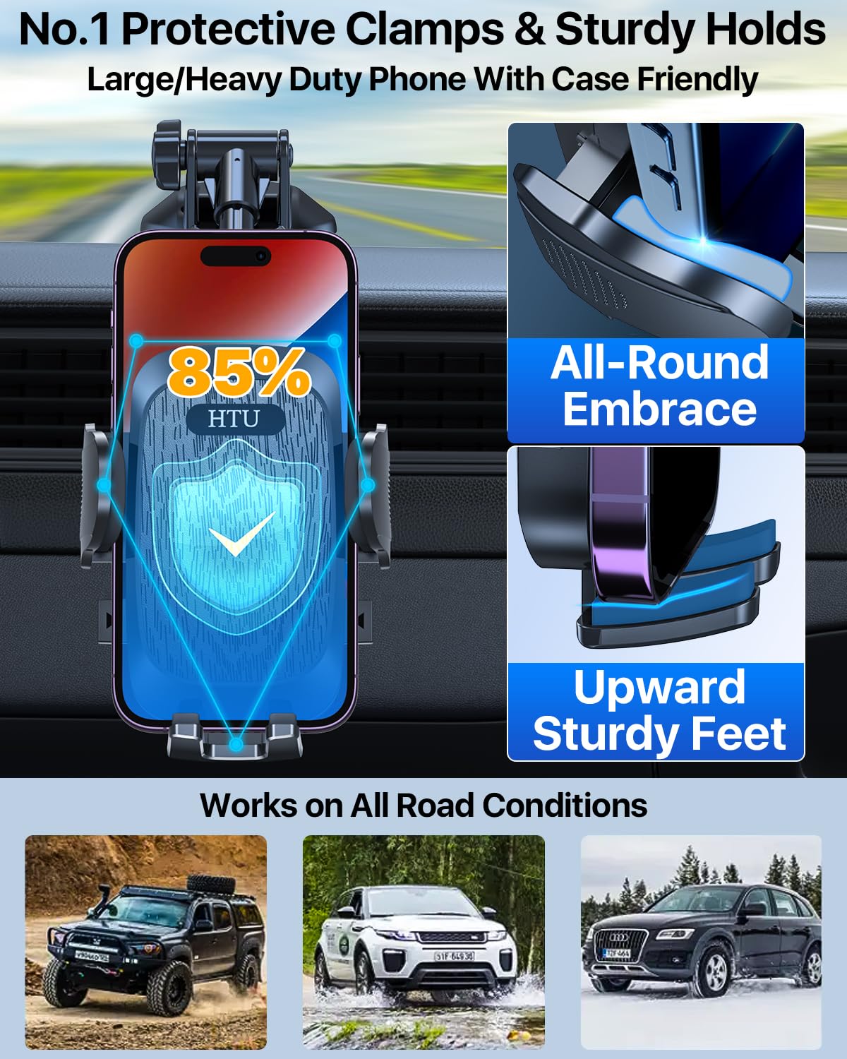 Super Heavy Duty 88 LBS Suction Cup Car Phone Holder - Universal Windshield/Dashboard/Window Mount for iPhone, Samsung & All Smartphones (Black) | Perfect for Road Trips, Commuting & GPS Navigation