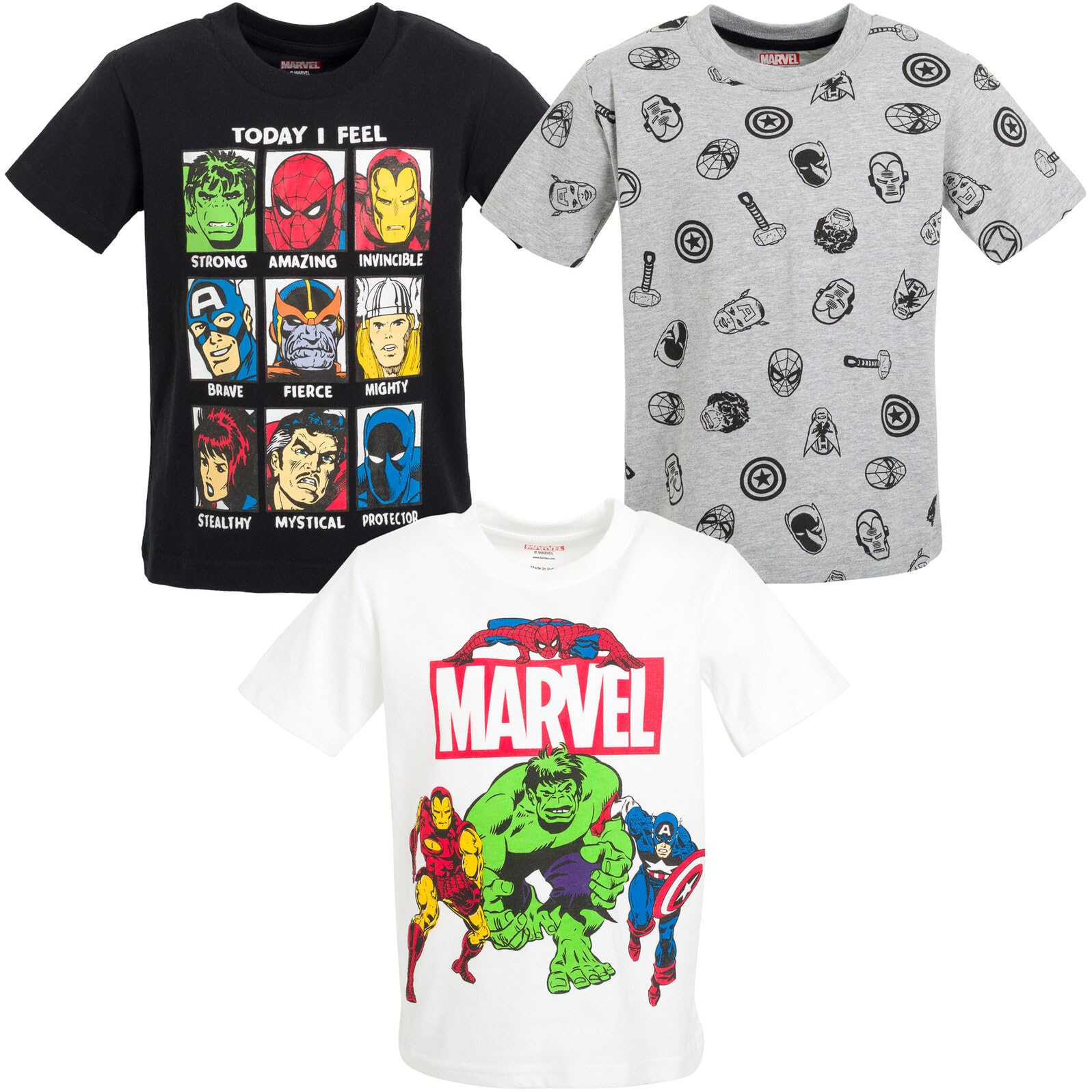 Marvel Avengers Spider-Man Iron Man Thor 3 Pack Boys Graphic T-Shirts - Toddler to Big Kid Sizes (2T-12) - Superhero Costume Party, School Dress Up, Birthday Gift