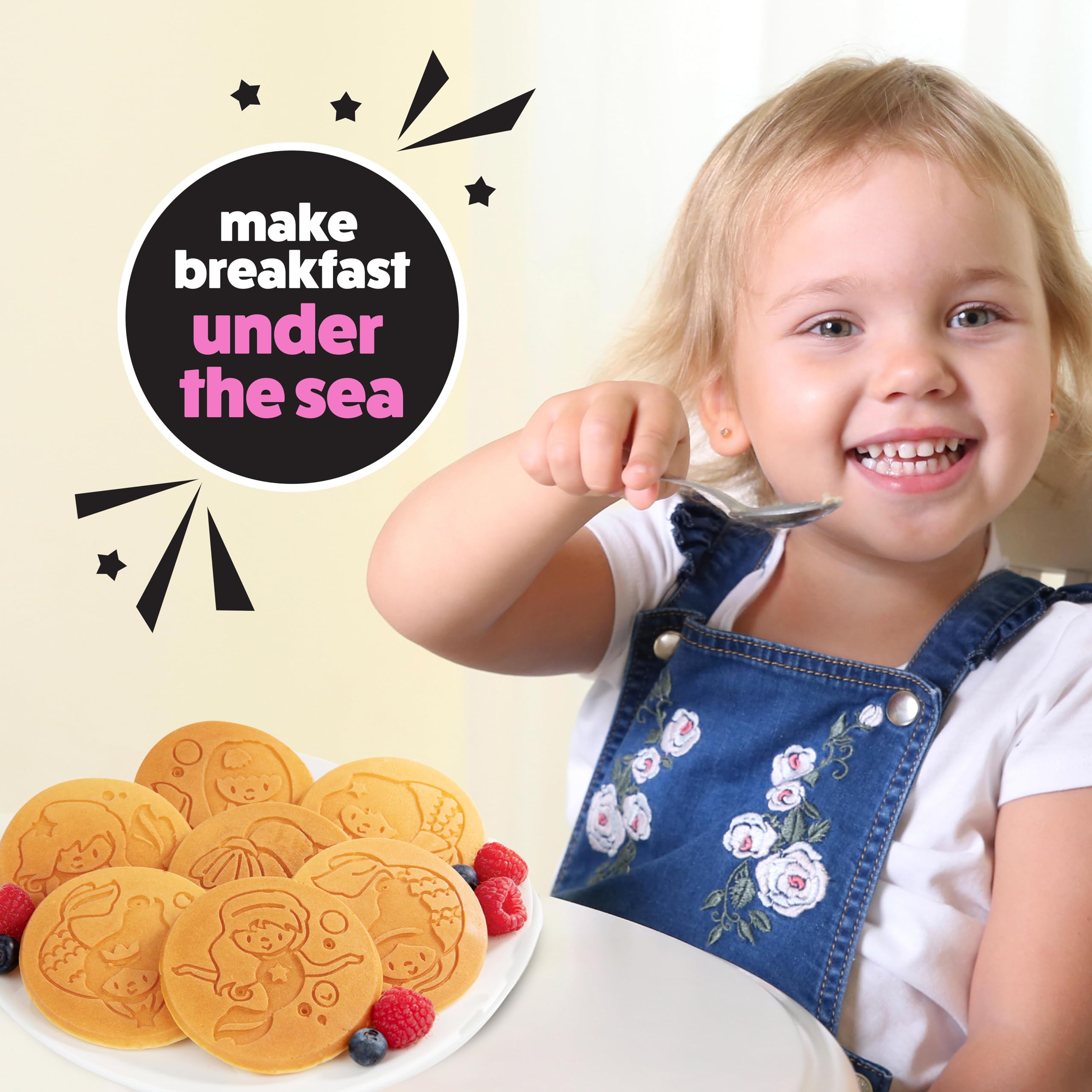 Mermaid Mini Pancake Pan - Nonstick Griddle for Making 7 Different Flapjack Mermaids, Long Handle for Easy Cooking & Cleaning | Perfect Gift for Girls, Kids Birthday & Under the Sea Themed Parties | Great for Breakfast, Brunch, Sleepovers & Family Fun