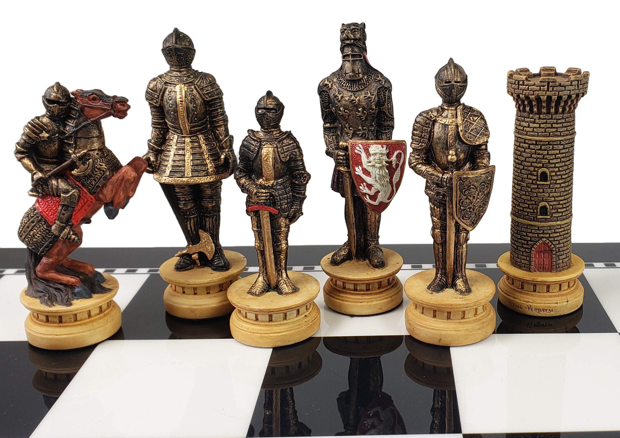 Medieval Crusades Gold & Silver Armored Knights Chess Set - 17 Inch Black & White Storage Board - Perfect for Collectors, Home Decor & Strategy Game Lovers