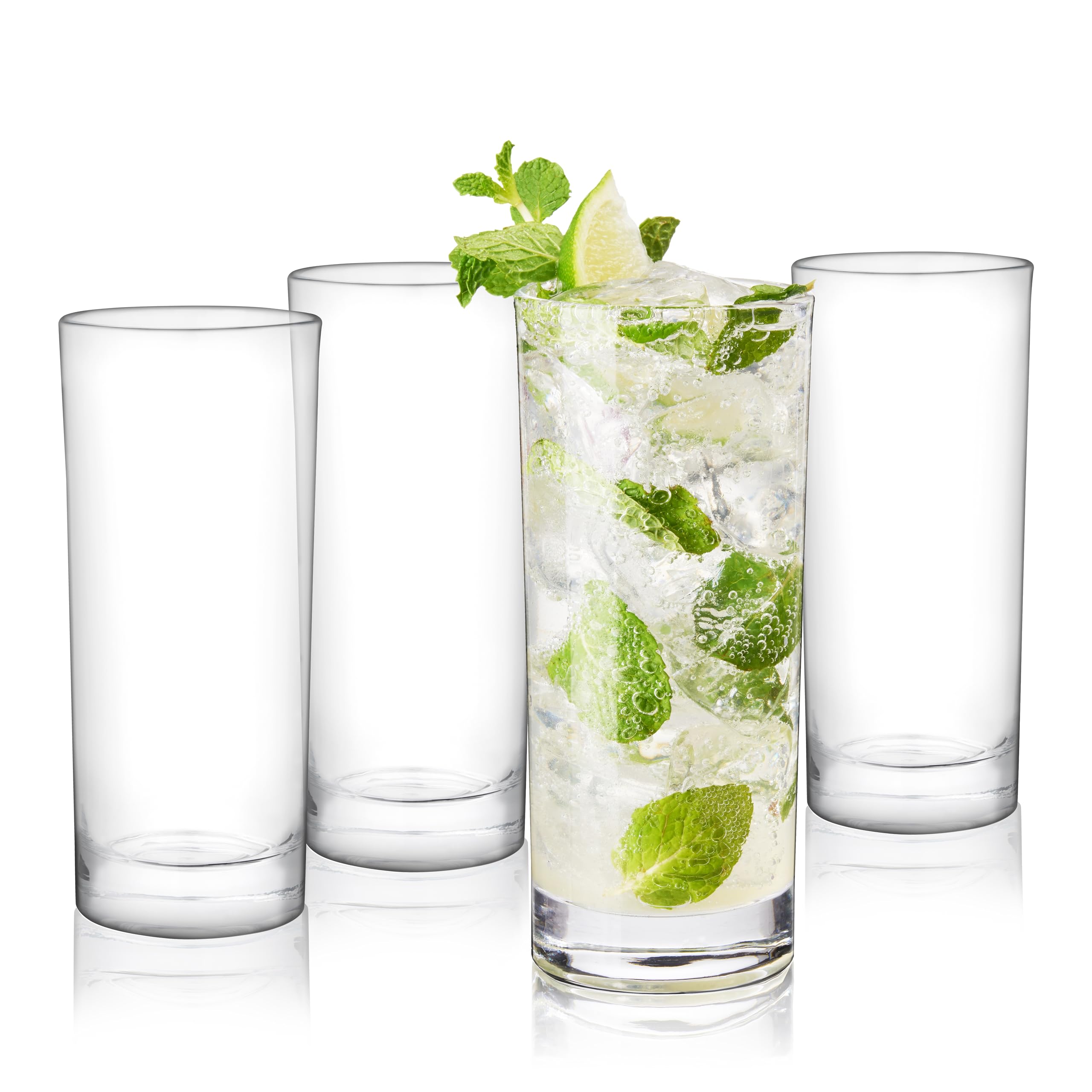 Premium 11 oz Highball Glasses Set of 4 - Tall Cocktail Tumblers for Mojito, Iced Tea, Juice & Soda - Durable Kitchen & Bar Glassware for Home Entertaining, Parties & Restaurants