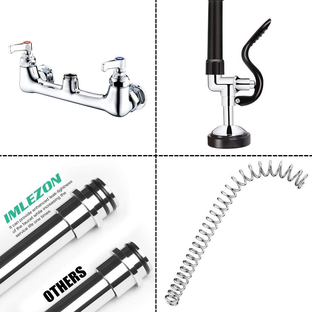 IMLEZON Commercial Sink Faucet - 8 Inch Wall Mount Pre-Rinse Sprayer with 43 Inch Height, Backsplash Mount & Installation Kit - Perfect for Restaurant, Bar, and Commercial Kitchen Use