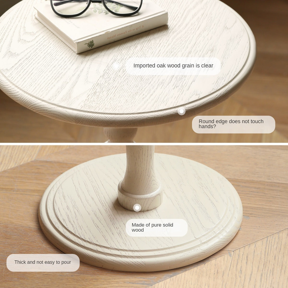 Solid Oak Wood Side Table - Cream Finish - Perfect for Living Room, Bedroom, or Office Accent Furniture