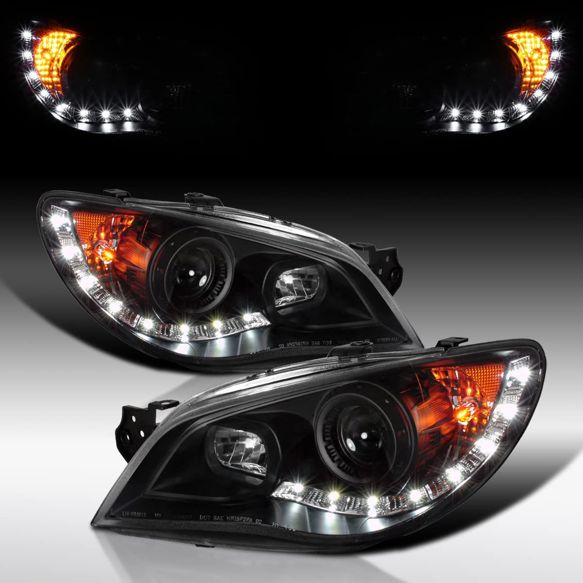 AUTOZENSATION Black Headlights Assembly with R8 LED Lamps - Compatible with 2006-2007 Subaru Impreza WRX (Left + Right Pair) | Durable Replacement for Foggy/Broken Lights | Perfect for Night Driving & Off-Road Adventures