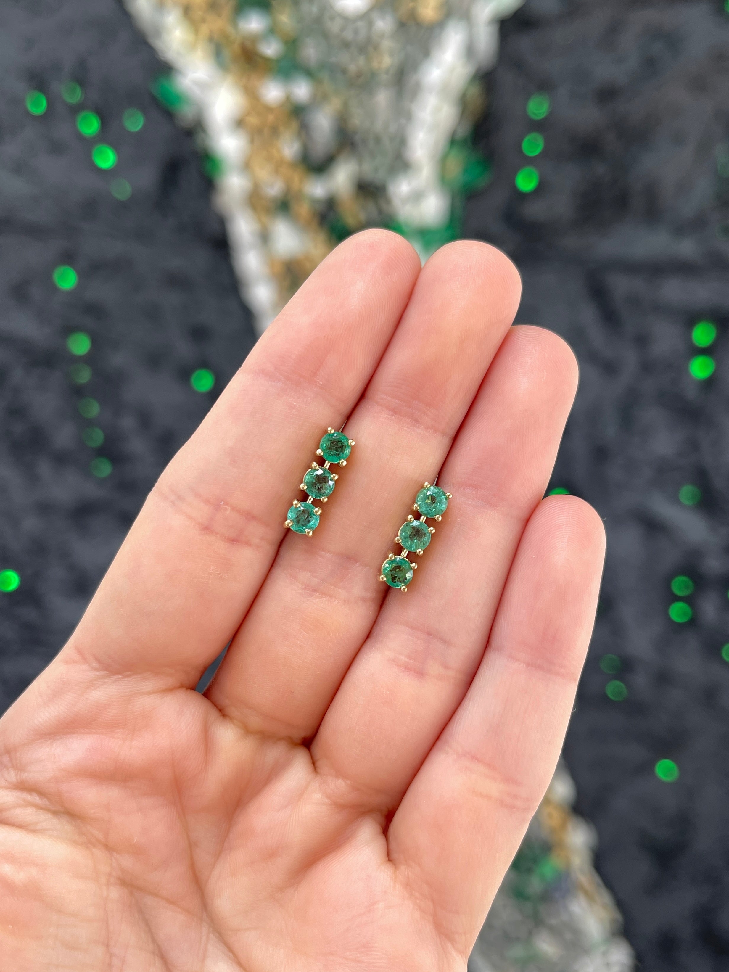 1.80TCW Natural Round Emerald Drop Earrings in 14K Yellow Gold - Lightweight Dangle Studs for Women - Perfect for Weddings, Parties & Special Occasions