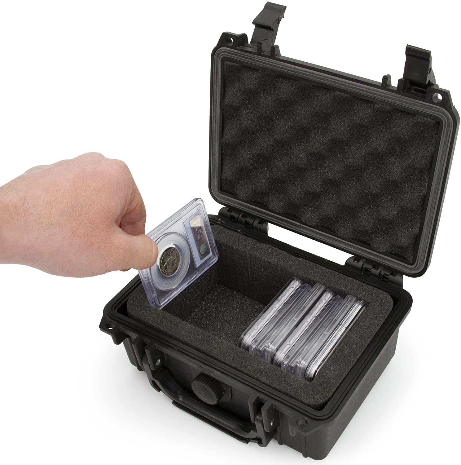 CASEMATIX Graded Coin Holder Case - Waterproof Storage Box for PCGS & NGC Coin Slabs (Fits 15+), Customizable Foam Insert with Security Padlock - Perfect for Coin Collectors & Numismatic Display at Home or Shows