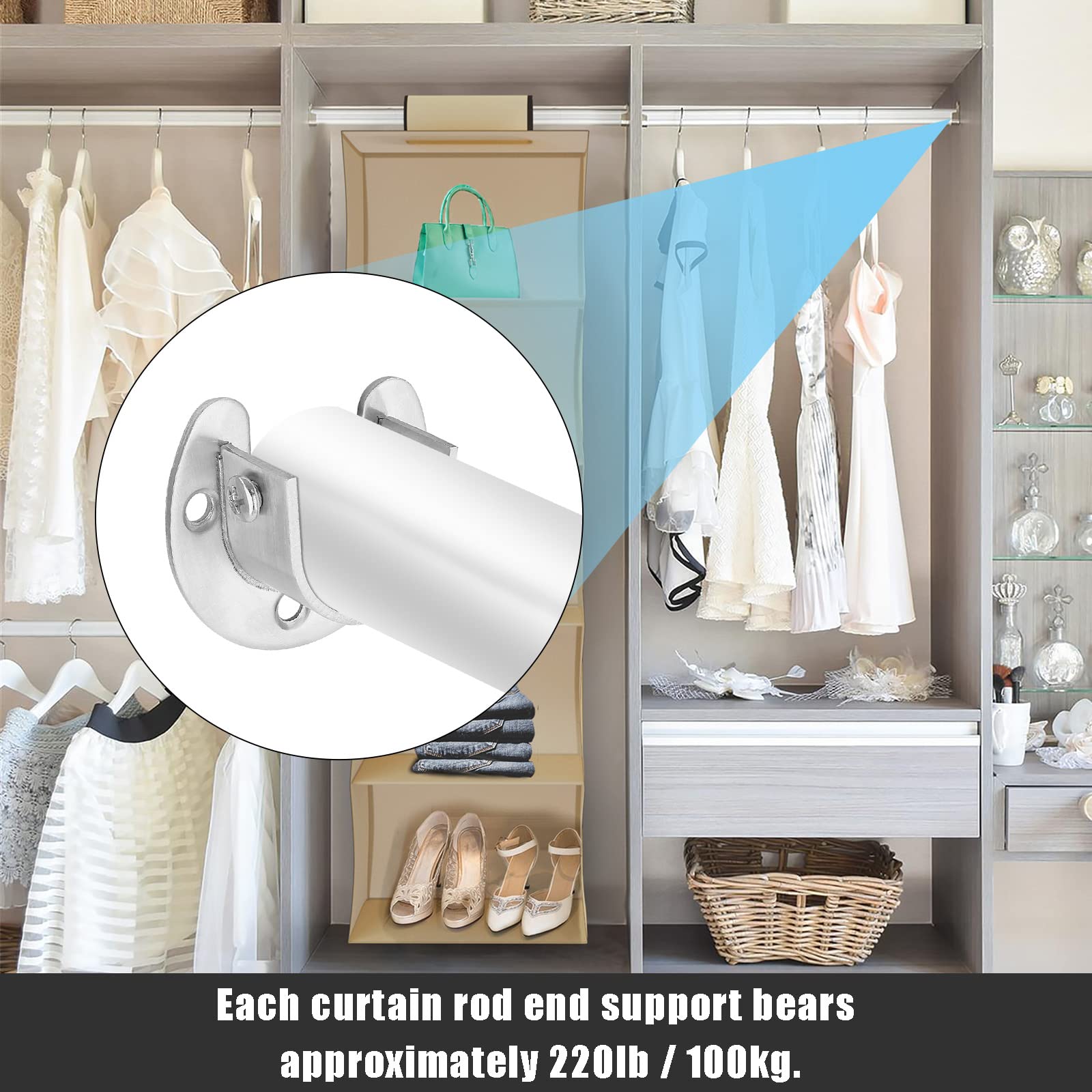 4PCS Heavy Duty Stainless Steel Closet Rod Bracket Set - 1