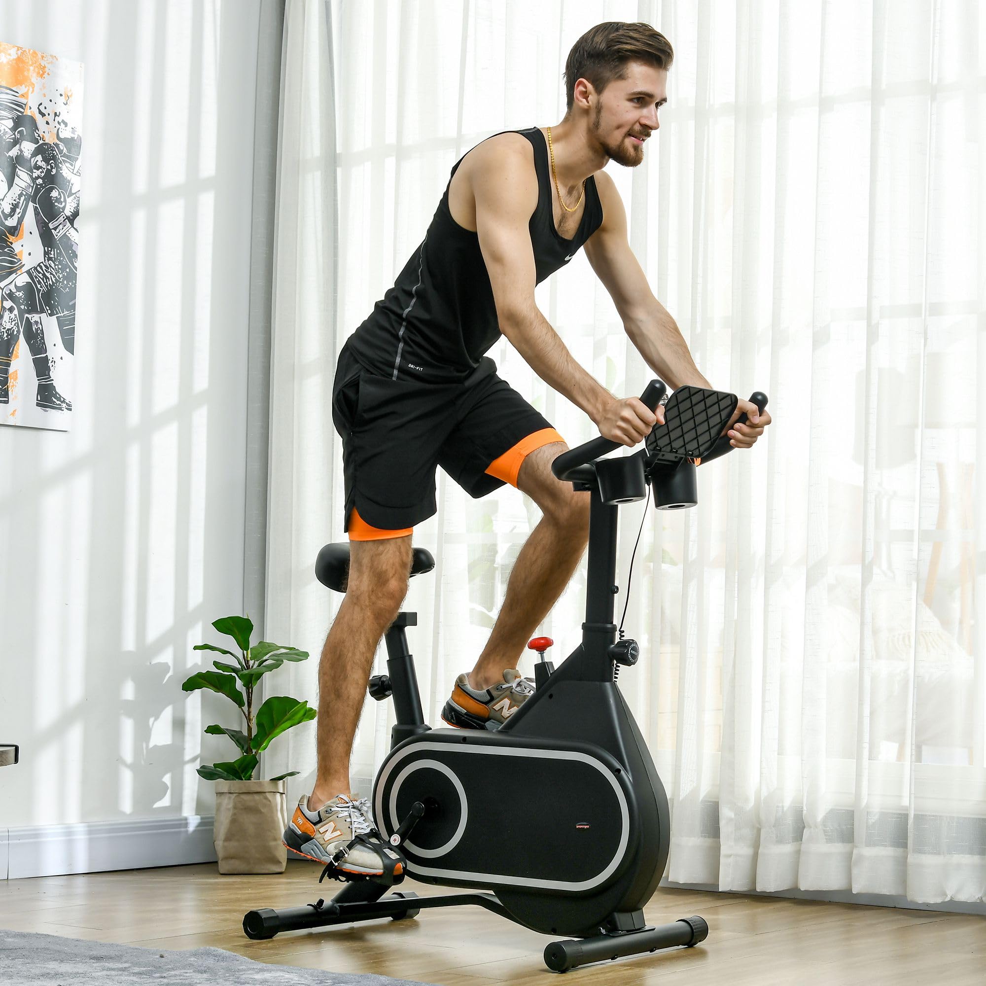 HOMCOM Indoor Cycling Bike - Quiet Magnetic Exercise Bike with LCD Display, Adjustable Seat & Handlebars, iPad Holder & Cup Holder - Cardio Workout Bike for Home Gym (Black Steel) | Perfect for Home Fitness, Apartment Workouts & Low-Impact Cardio Training
