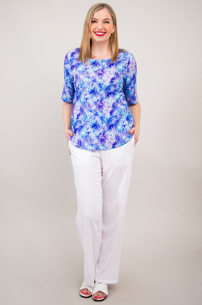 Liza Top - Stylish Dotty Print Linen Bamboo Blend Women's Blouse for Casual Wear & Summer Outfits