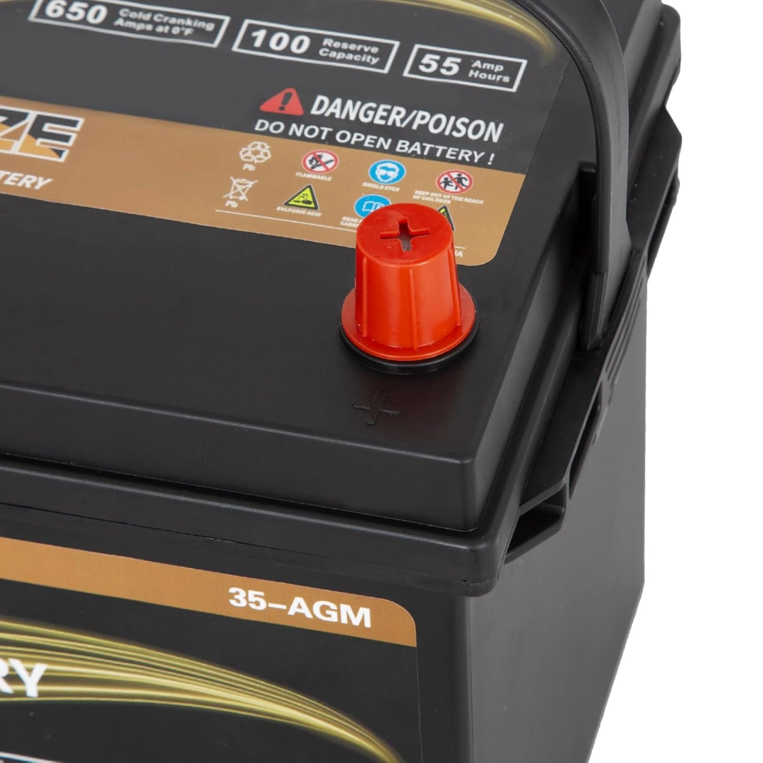 WEIZE Wise Series Group 35 AGM Car Battery - 12V 55Ah 650CCA Automotive Replacement Battery for Cars, Trucks & SUVs - Reliable Cold Cranking Power for All Weather Conditions