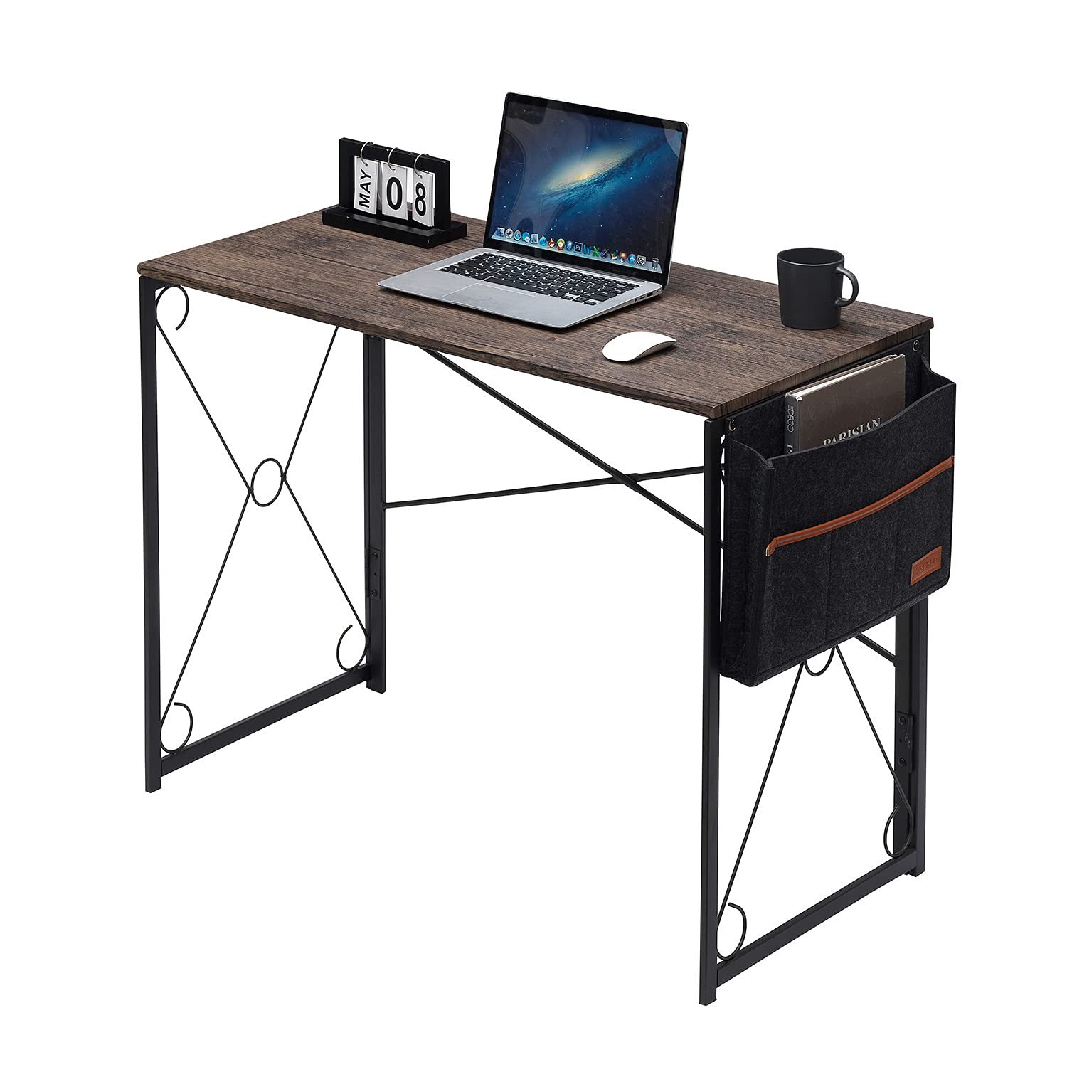 VECELO Foldable Laptop Desk with Storage Bag - Sturdy Steel Computer Writing Table for Home Office Work (Rustic Gray) | Perfect for Small Spaces, Dorm Rooms & Remote Workstations