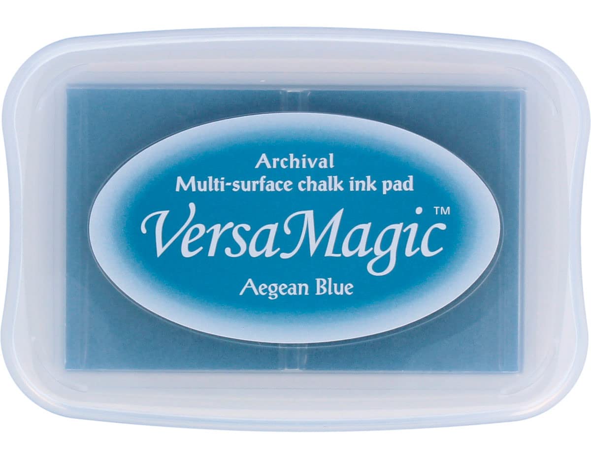 Tsukineko Versamagic Chalk-Finish Ink Pad - Aegean Blue | Acid-Free, Quick-Drying Stamp Ink for Scrapbooking, Card Making & DIY Crafts | Perfect for Paper, Wood & Fabric Projects