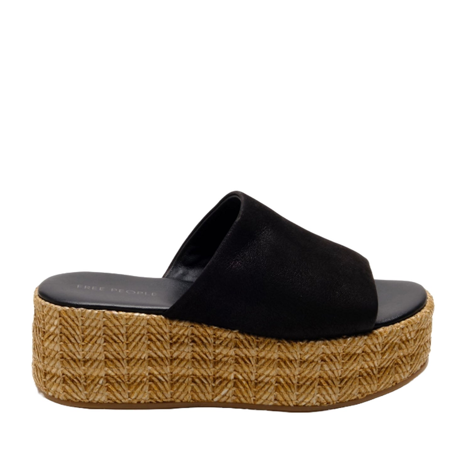 Free People Women's Harbor Raffia Flatform Sandals in Black | Comfortable Summer Beach Shoes for Walking, Vacation & Outdoor Activities