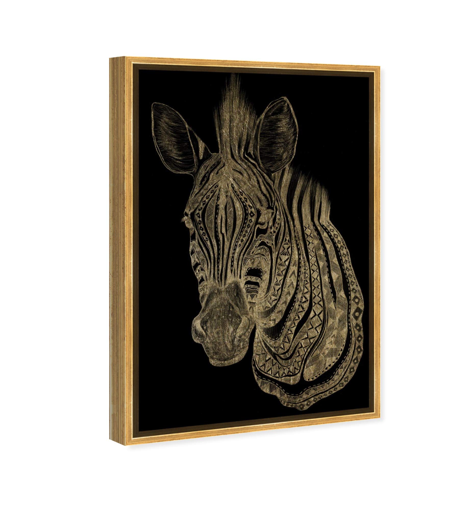 Premium Zebra Wall Art Framed Canvas Print - Gold & Black Wild Animal Home Decor, 30x45 Inches - Perfect for Living Room, Bedroom & Office Decor