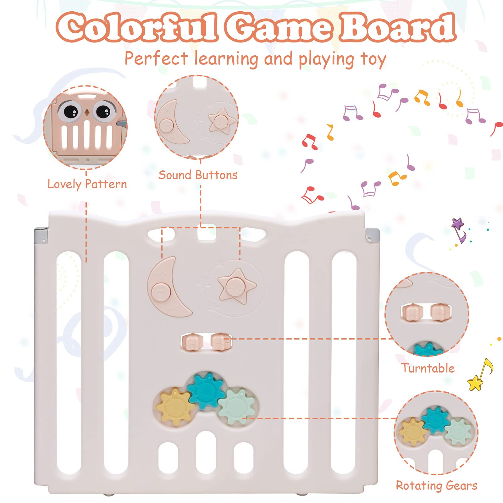 HONEY JOY 16-Panel Baby Playpen with Anti-Slip Base & Lockable Door - Owl Design Play Yard for Toddlers, Indoor Safety Play Area for Boys & Girls (Pink) - Perfect for Home, Nursery, Daycare & Playtime Safety