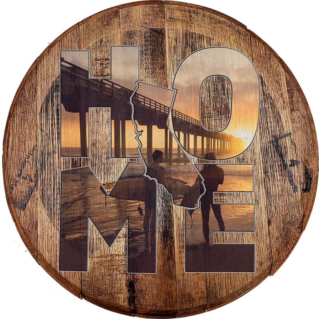 Whiskey Barrel Head Wall Art - Nautical Bar Decor for Home & Surfing Theme
