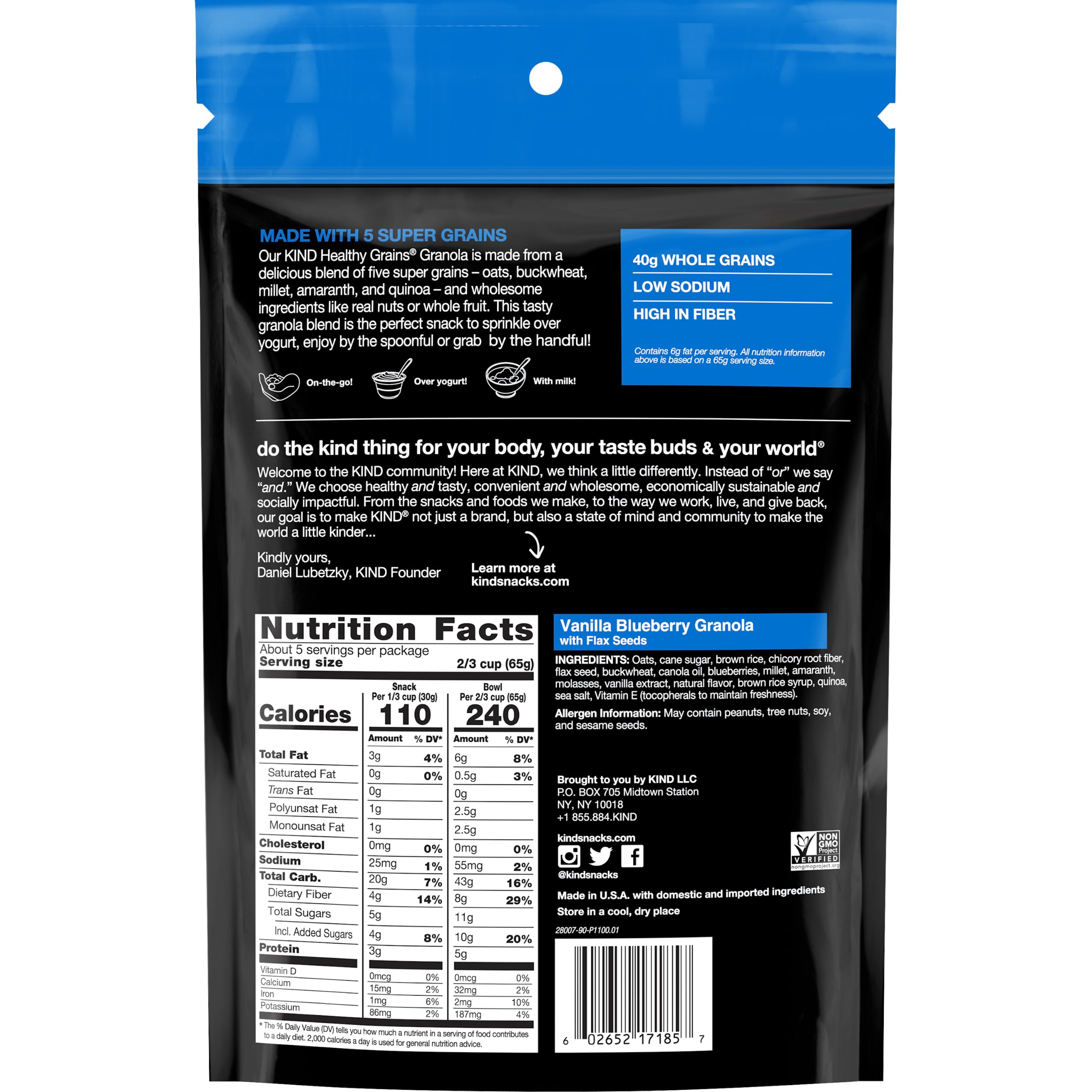 KIND Healthy Grains Clusters Vanilla Blueberry Granola with Flax Seeds - 10g Protein, Gluten Free, Non-GMO, 11oz (Pack of 1) - Perfect for Breakfast, Snacks & Healthy On-the-Go Lifestyle