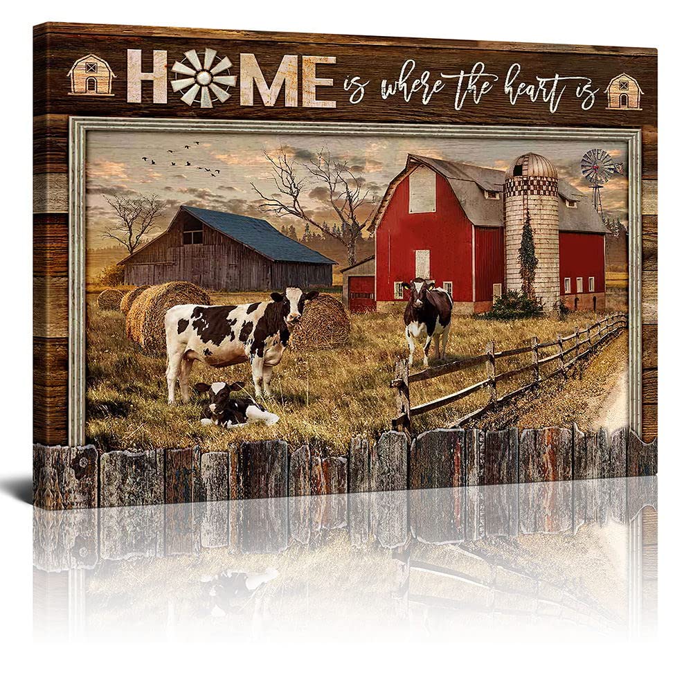 Farmhouse Wall Art - Rustic Sunflower Canvas Painting with Red Truck, Inspirational Ready to Hang Home Decor for Living Room, Bathroom, Office (16x20 Inch) | Perfect for Farmhouse, Cottage & Country Style Interior Design