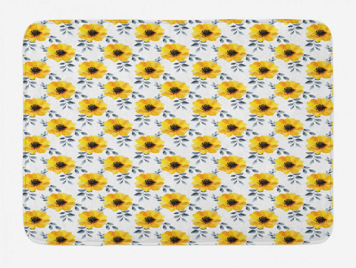 Ambesonne Floral Bath Mat - Watercolor Poppy Flowers with Leaves, Non-Slip Plush Bathroom Rug, 30