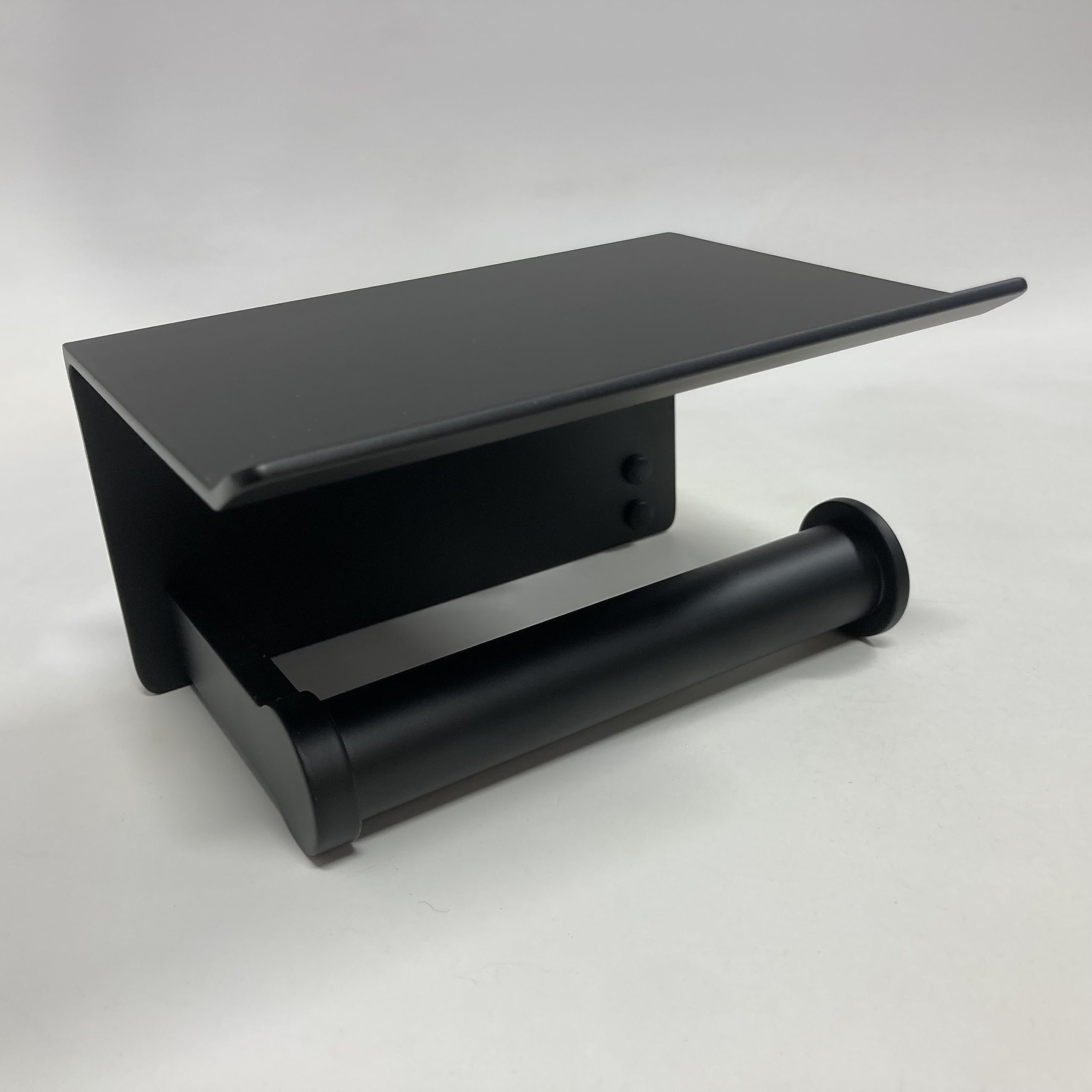 Modern Black Aluminum Toilet Paper Holder with Phone Shelf - 1-Roll Bathroom Organizer for Small Spaces, Perfect for Apartments & Powder Rooms