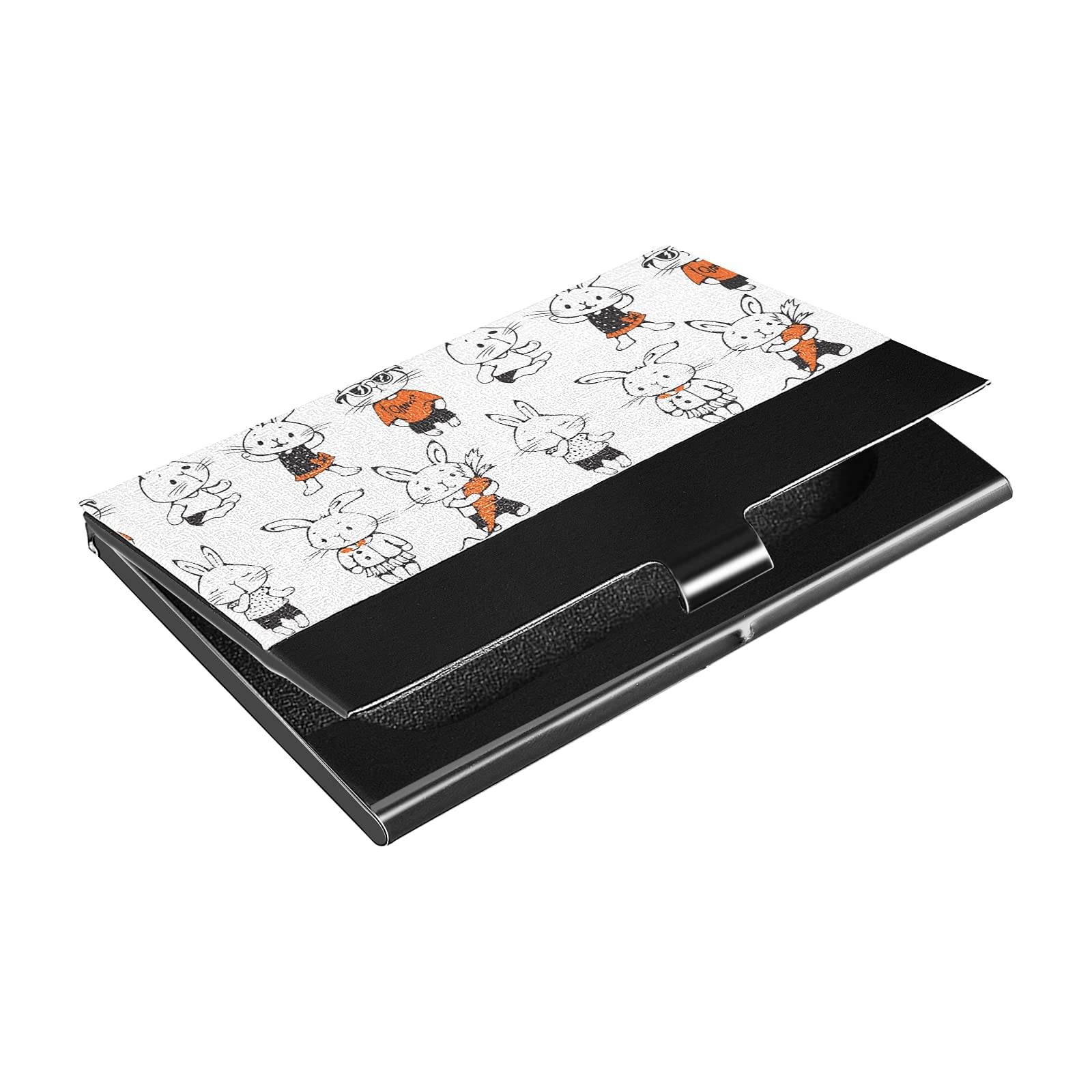 Funny Cartoon Bunnies Business Card Holder - Leather Name Credit Card ID & Gift Card Organizer for Women & Men | Perfect Office Desk Accessory & Gift for Professionals