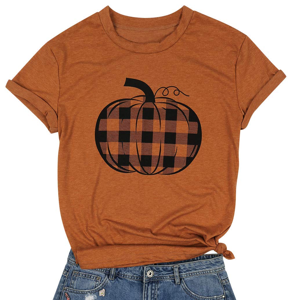 Women's Cute Pumpkin Graphic Print Short Sleeve T-Shirt | Fall Holiday Casual Top | Perfect for Halloween, Thanksgiving & Autumn Outfits