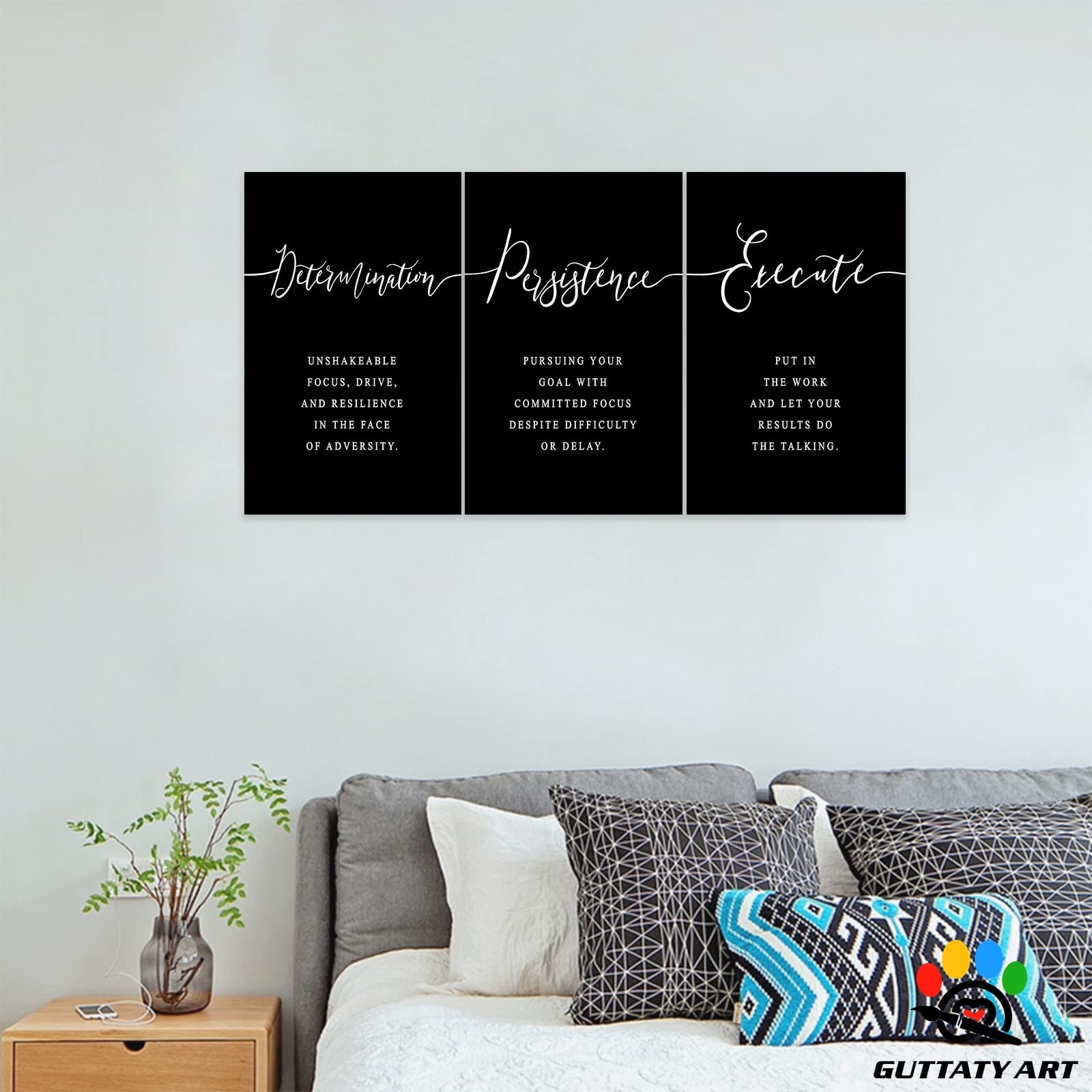 3-Piece Motivational Wall Art Set - Inspirational Quotes Canvas Prints for Office & Home Decor (20”x30”x3) - Black & White Positive Affirmation Posters - Perfect for Workspace, Living Room & Corporate Gifts