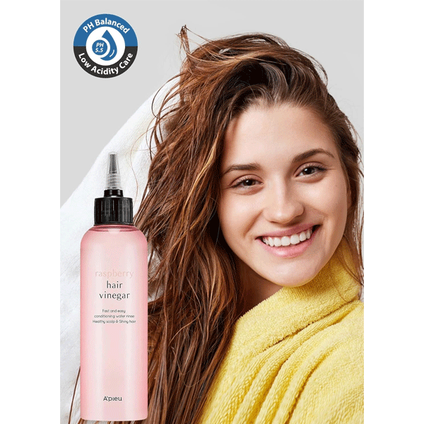 A'PIEU Raspberry Hair Vinegar 200ml - Natural Hair Rinse for Damaged Hair, Scalp Care & Shine Enhancement - Perfect for Color-Treated & Dry Hair at Home Salon Treatment