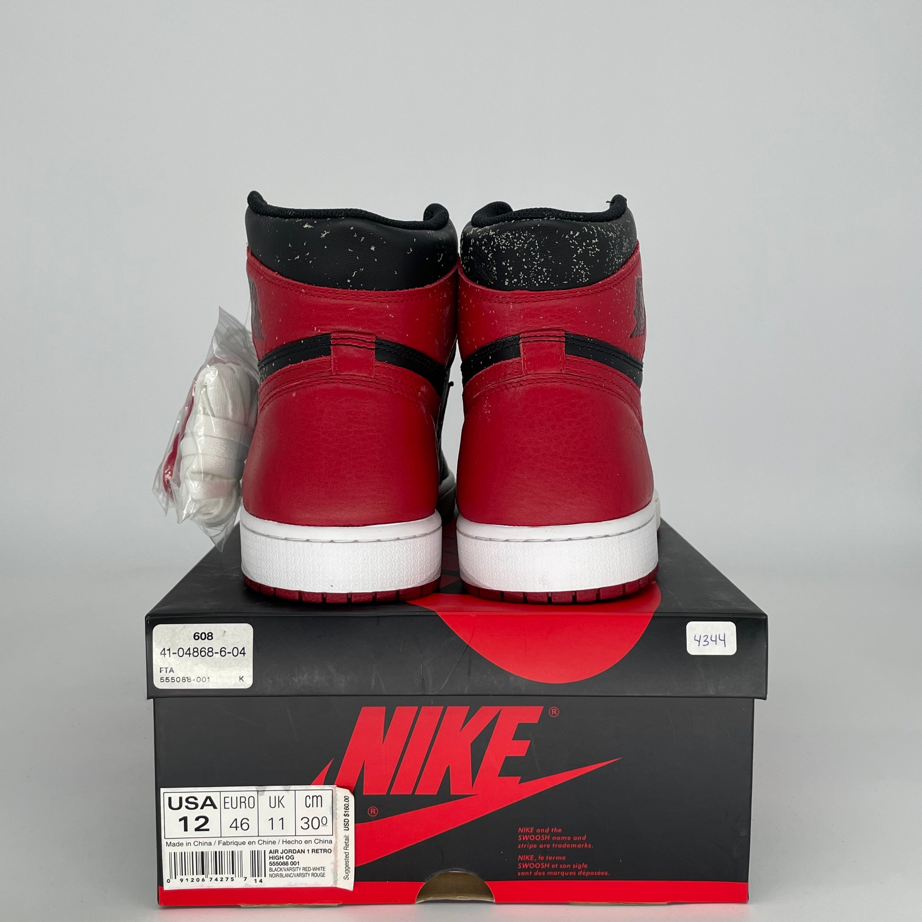 Original Air Jordan 1 Retro High OG 'Bred' Black/Red Men's Basketball Shoes Size 12 (555088-001) - Perfect for Sneaker Collectors & Streetwear Fashion