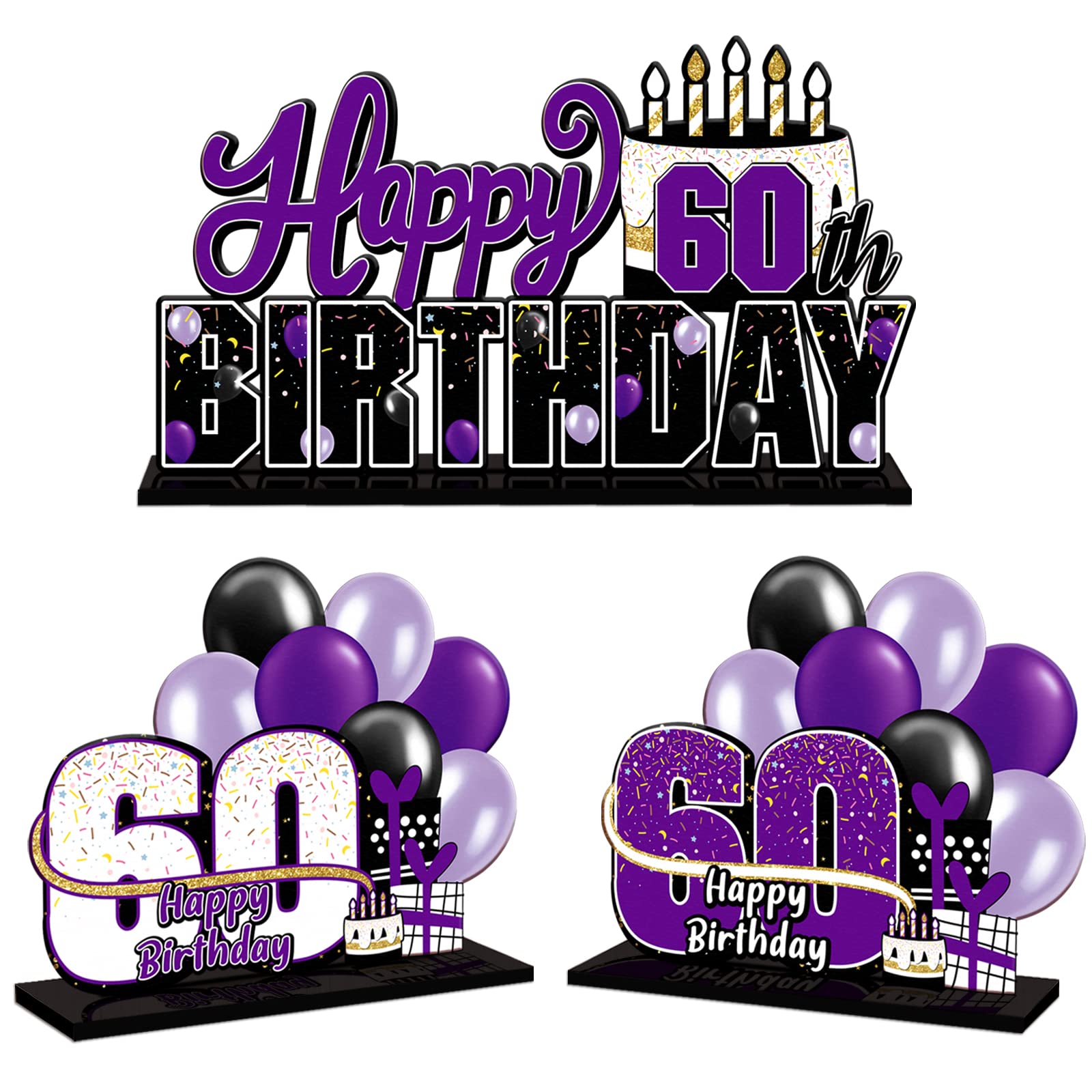 Happy 60th Birthday Purple Acrylic Table Topper Centerpiece Set - Cheers to Sixty Years Decorations for 60th Bday Party Gifts | Perfect for Milestone Celebrations, Retirement Parties & Anniversary Decor