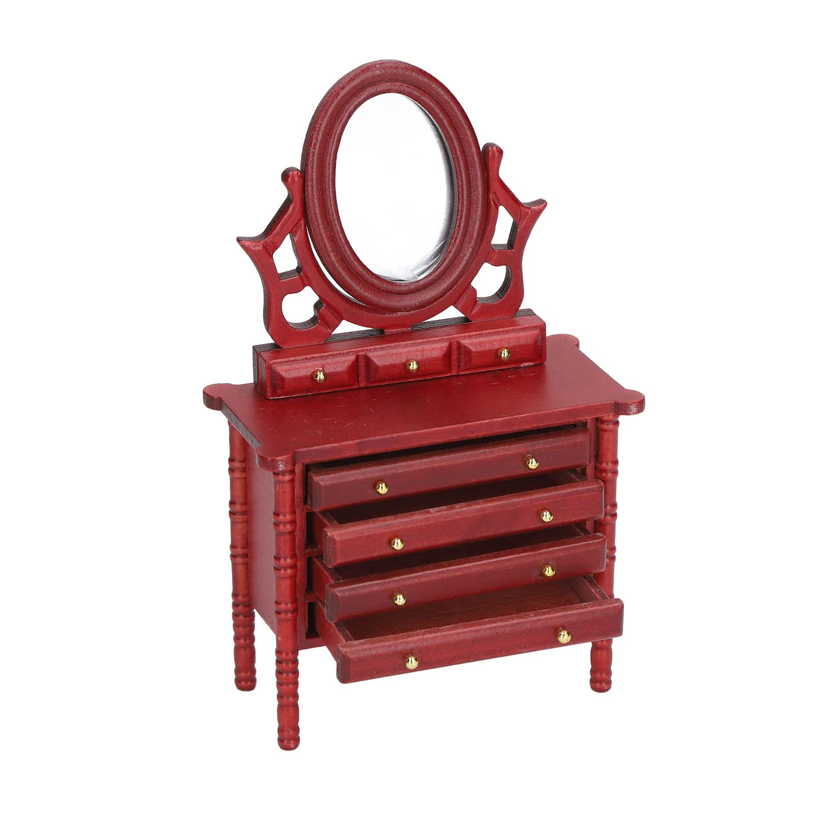 1:12 Scale Dollhouse Toilet Table - Elegant Miniature Makeup Dressing Table with Mirror (Annatto Color) for Dollhouse Decor, DIY Miniature Crafts & Collectors