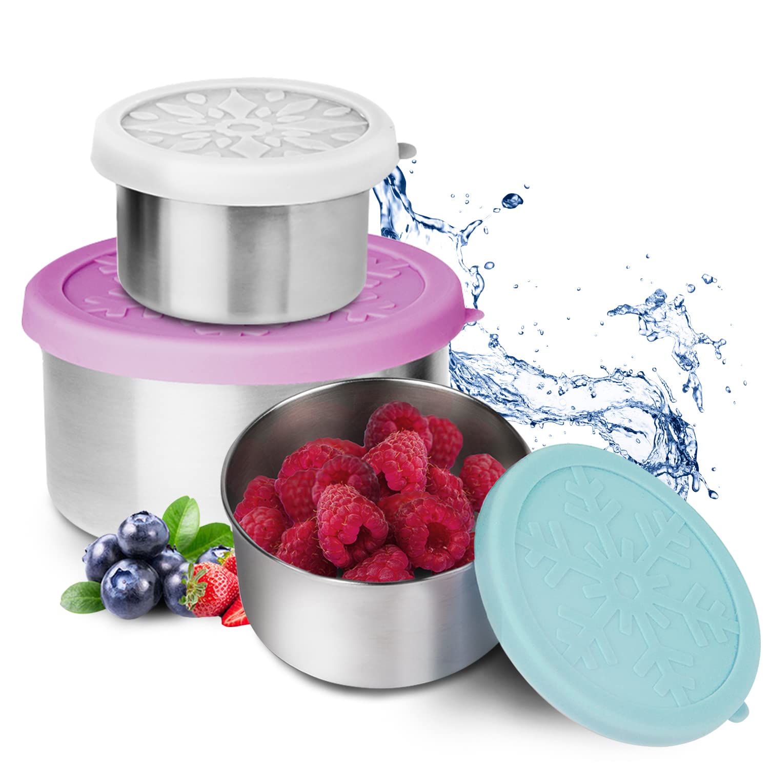 Premium Stainless Steel Snack Containers Set of 3 - BPA-Free Food Storage with Lids for Fruits, Lunch, Condiments | Leakproof & Durable for School, Office, Picnics & Meal Prep