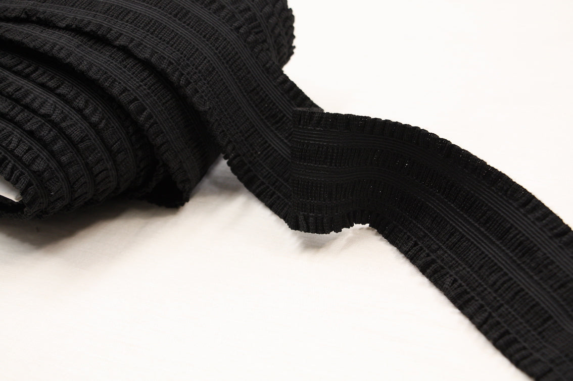 60mm (2 3/4 Inch) Wide Black Fancy Elastic Frill Trim - Perfect for DIY Costumes, Lingerie, Dancewear & Craft Projects