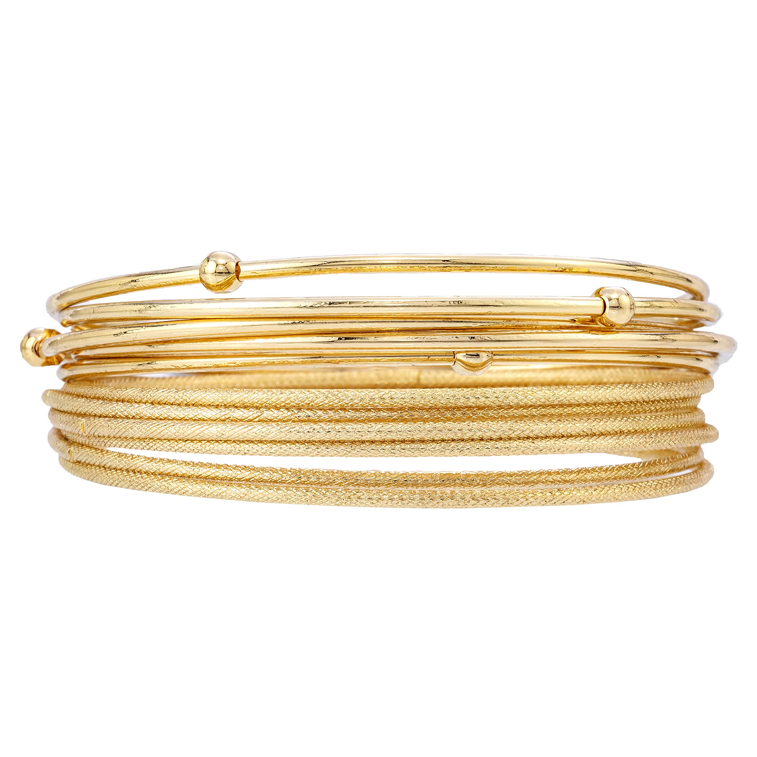 Madison Tyler Classic Collection 11 Piece Stackable Bangle Bracelet Set - Gold Plated Jewelry for Women | 5 Smooth & 6 Textured Bangles | Perfect for Everyday Wear, Parties & Gifts
