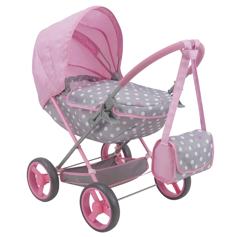 509 Crew Cotton Candy Pink Deluxe Doll Stroller with Matching Bag - Pink, Grey & Polka Dot Design | Perfect for Pretend Play, Tea Parties & Outdoor Adventures