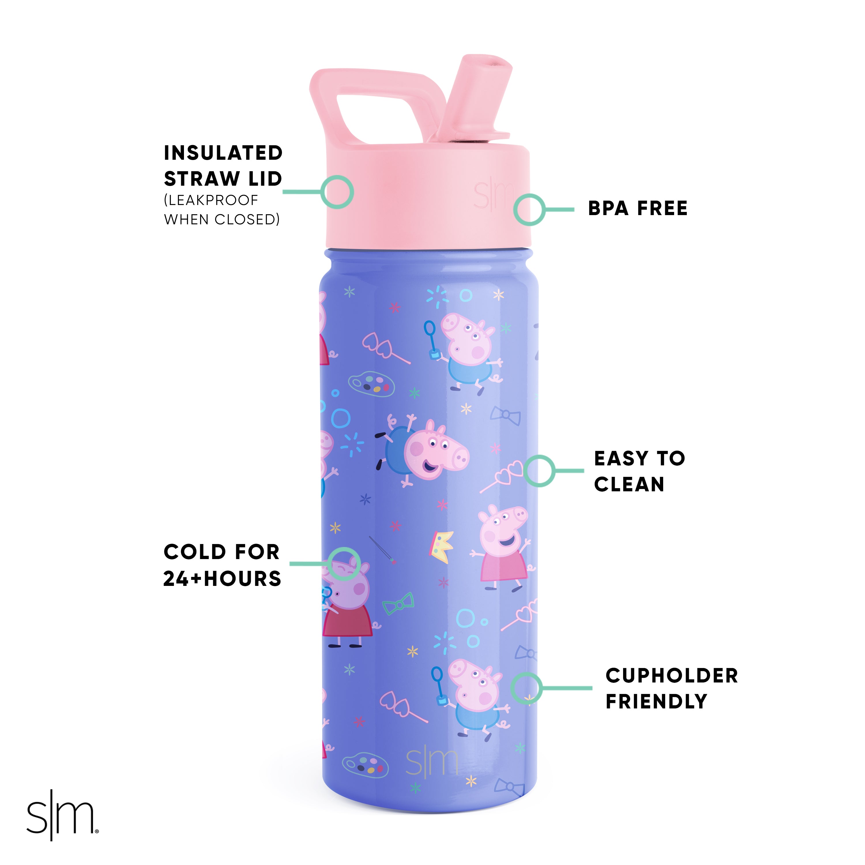 Summit Kids Water Bottle with Straw Lid - BPA Free, Leak Proof, Insulated Stainless Steel Bottle for School, Sports & Outdoor Activities