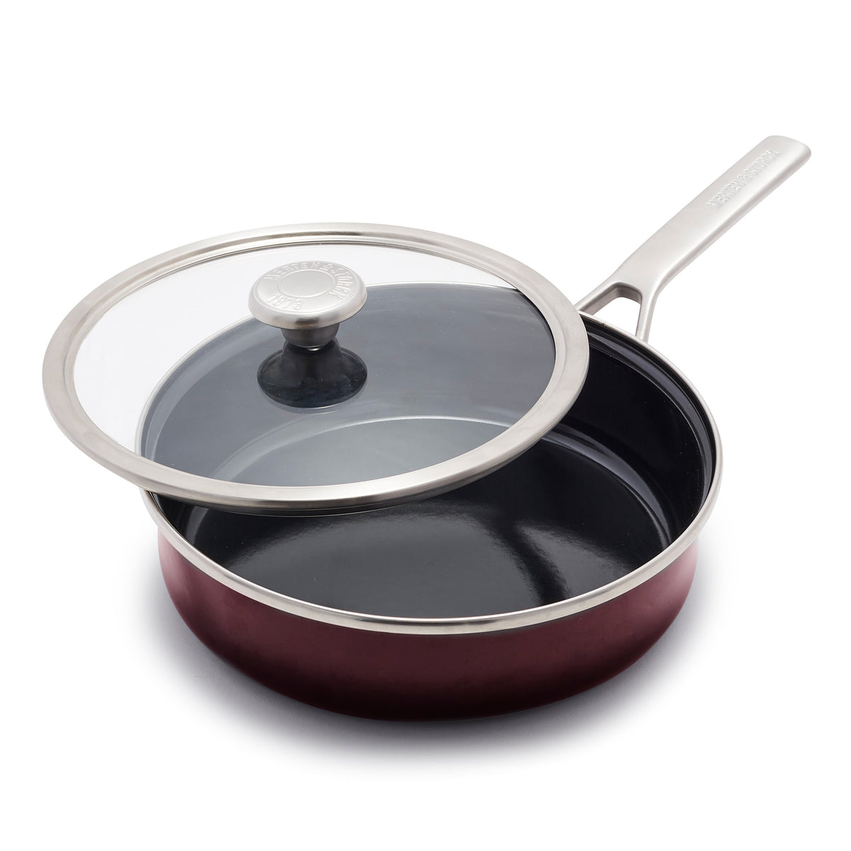Premium Merten & Storck 3 Quart Stainless Steel Enameled Sauté Pan with Glass Lid - Chocolate Truffle - Perfect for Sautéing, Frying & Simmering - Ideal for Home Cooking & Professional Kitchens
