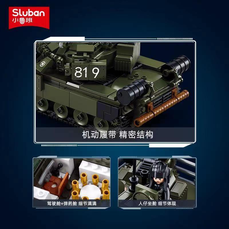 Sluban T-80BVMS Main Battle Tank Building Blocks Set - Military Model Kit for Adults & Kids - Perfect for Collectors, DIY Projects, and War Game Scenes