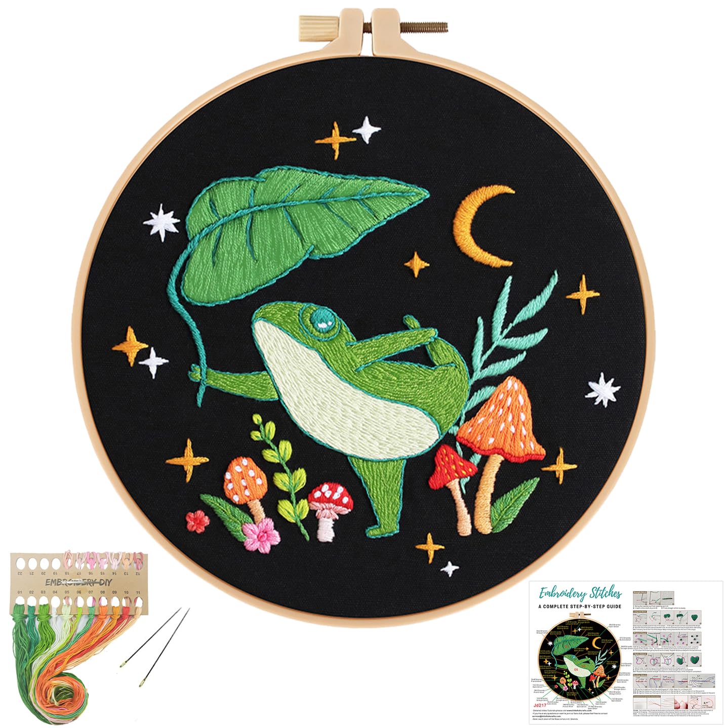 Louise Maelys Beginner Embroidery Kit - Frog Design Cross Stitch Set with Art Night Pattern for Adults | DIY Needlepoint Starter Kit for Home Decor & Craft Night Projects