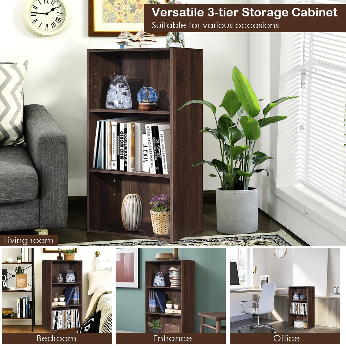 Giantex 2-Tier Open Bookcase Shelf - Brown Wooden Storage Cabinet for Home Office, Bedroom & Living Room | Multi-Functional Display Shelf for Books, Decor & Organizing