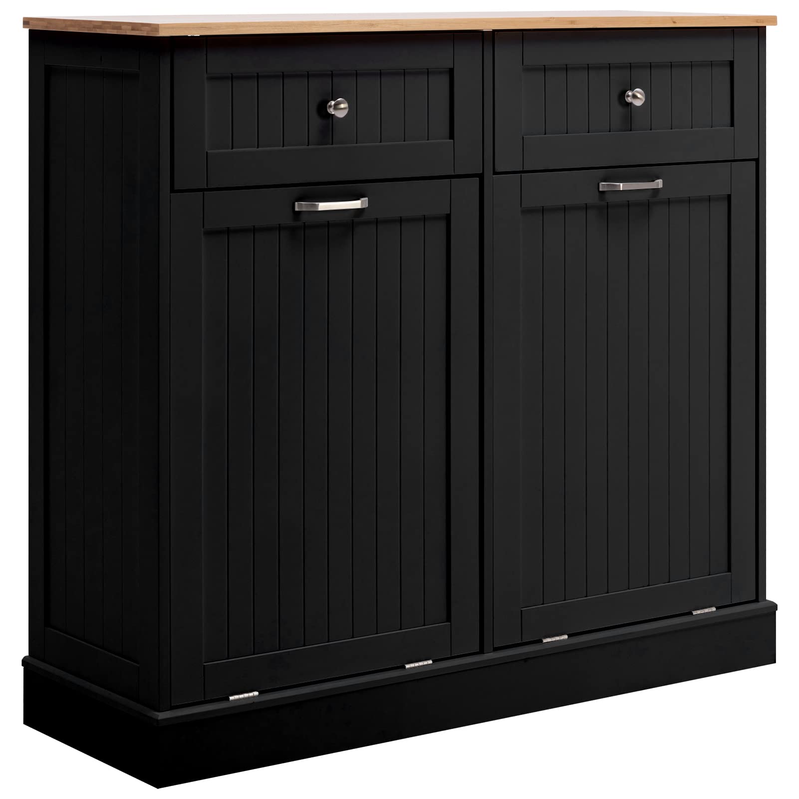 Gitua Freestanding Trash Cabinet with Tilt-Out Drawer - Pet Proof Kitchen Waste Bin & Laundry Hamper with Built-in Cutting Board - Wooden Recycling Station & Hideaway Trash Holder (2 Drawers, Black) - Perfect for Kitchens, Laundry Rooms & Small Spaces